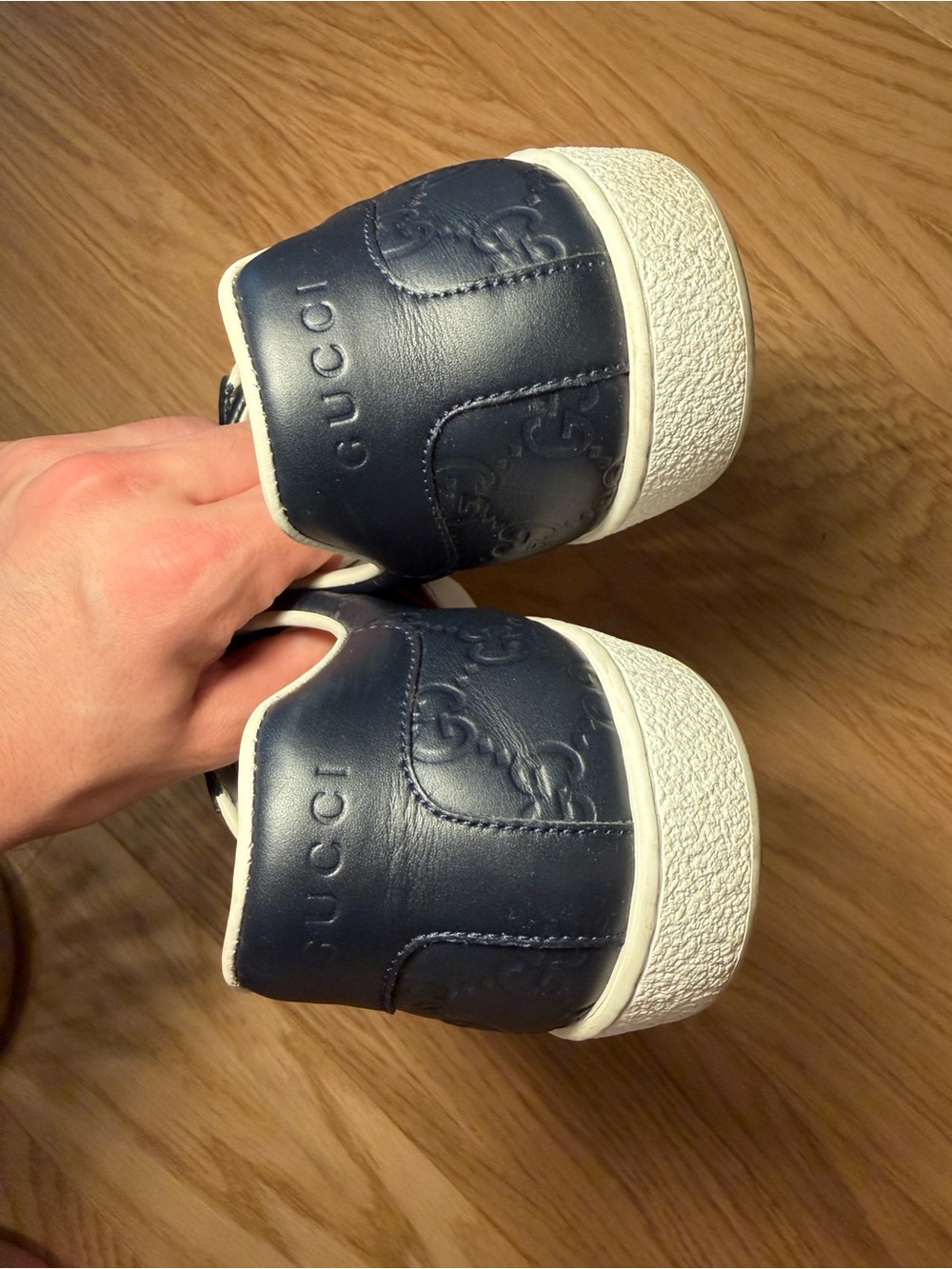 Gucci Navy Leather Men's Sneaker with Red and Blue Web - Picture 6 of 9